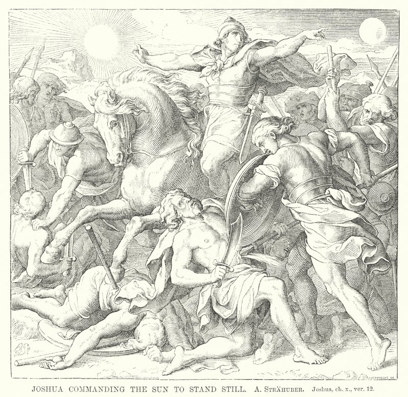 Jozua beveelt de zon stil te staan, Jozua, hfst. x, vers 12 (gravure) door German School