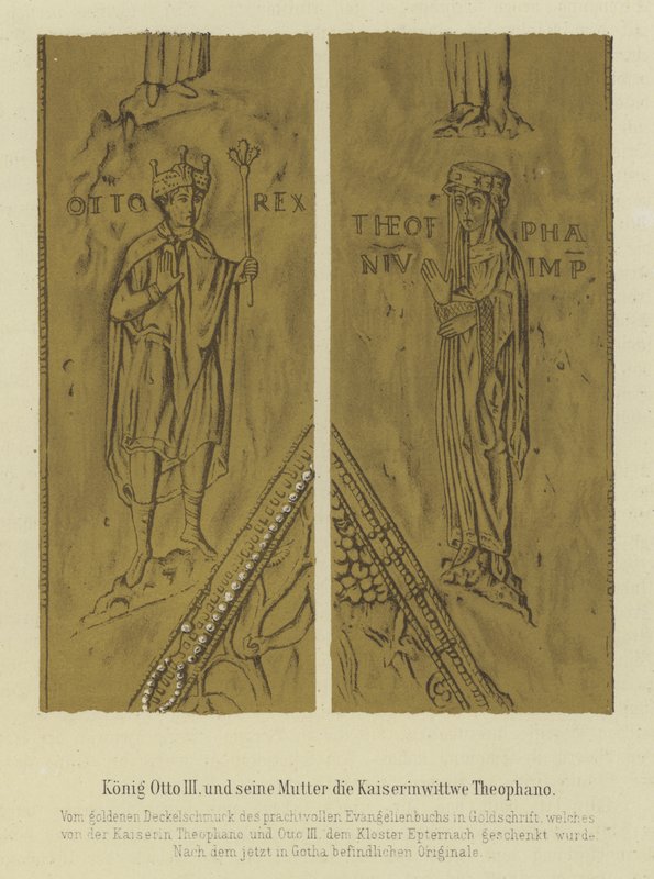 Koning Otto III en zijn moeder Theophania, keizerin-gemalin van Otto II, Heilige Roomse Keizer door German School