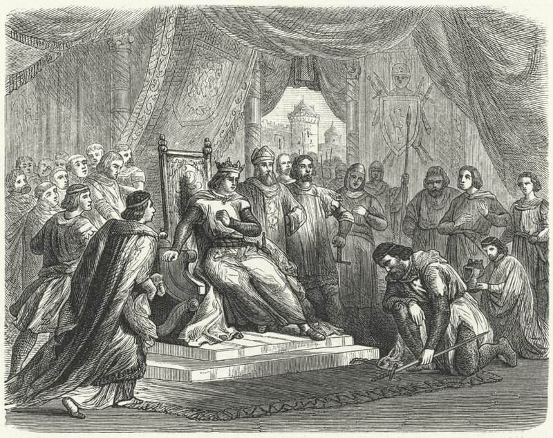 Malcolm IV van Schotland brengt hulde aan Hendrik II van Engeland in Chester door German School
