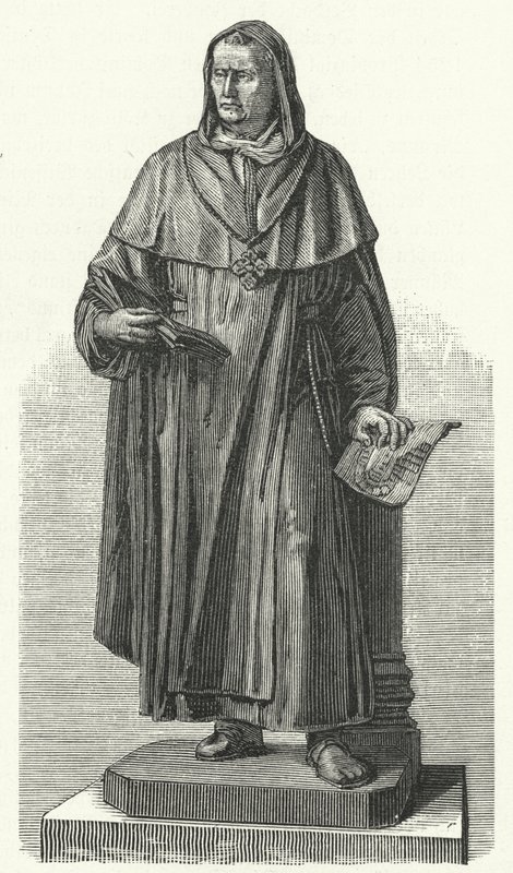 Monument voor de Duitse heilige Albertus Magnus op zijn geboorteplaats Lauingen, Beieren (gravure) door German School