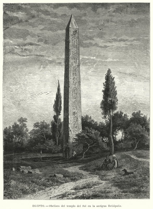 Obelisk van de Oude Egyptische Zonnetempel in Heliopolis door German School