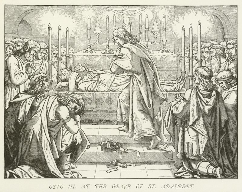 Otto III bij het graf van St. Adalbert door German School