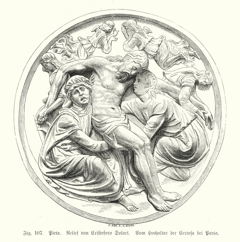 Pieta, reliëf door Cristoforo Solari van het Hoofdaltaar van de Certosa di Pavia, Italië door German School