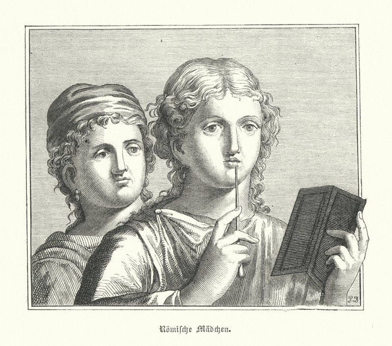 Romeinse meisjes (gravure) door German School