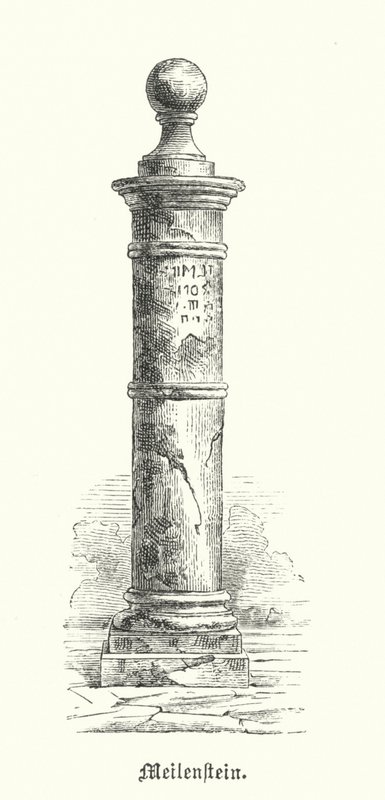 Romeinse mijlpaal (gravure) door German School