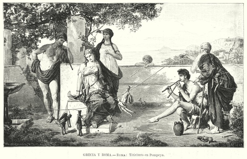 Romeinse poppenspelers in Pompeii door German School