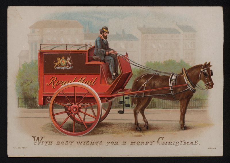 Royal Mail bestelwagen, kerstkaart, eind 19e of begin 20e eeuw door German School