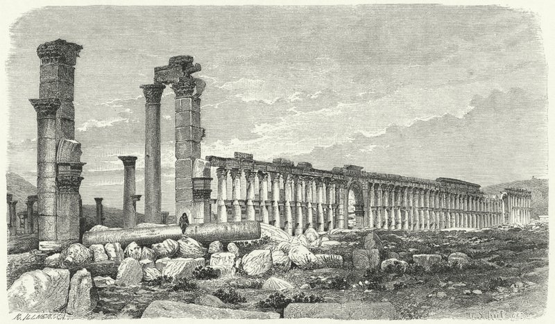 Ruïnes van de stad Palmyra, Syrië (gravure) door German School
