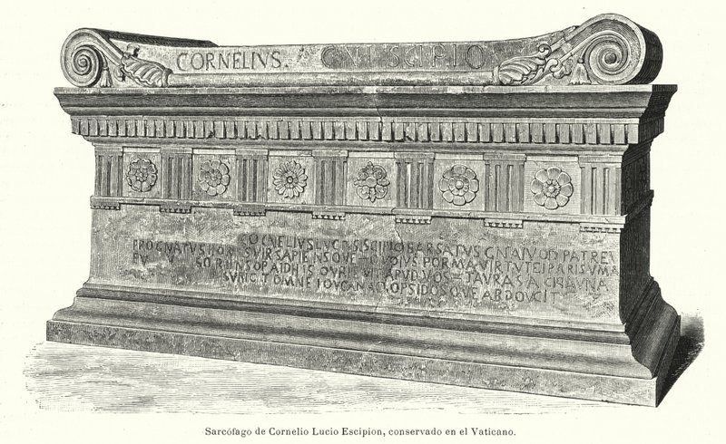 Sarcophagus van de Romeinse soldaat en consul Lucius Cornelius Scipio Barbatus in het Vaticaan, Rome door German School