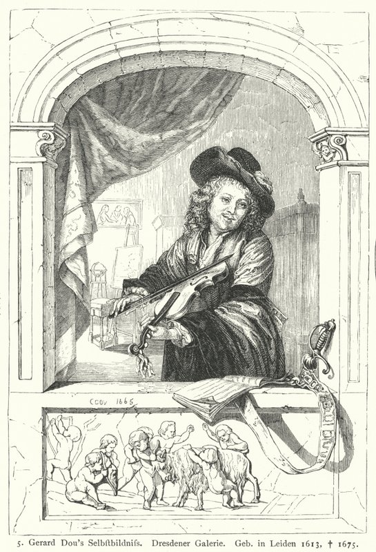 Zelfportret van de schilder van de Nederlandse Gouden Eeuw Gerrit Dou door German School