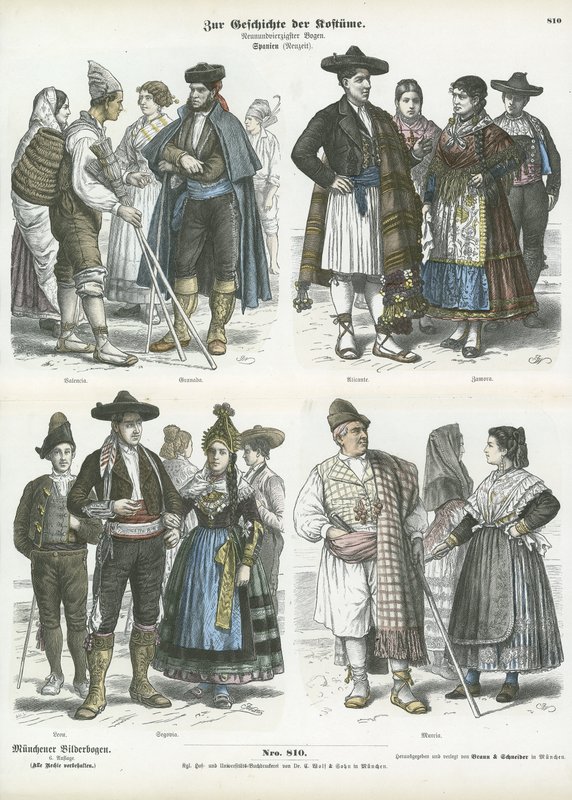Spaanse regionale kostuums, 19e eeuw door German School