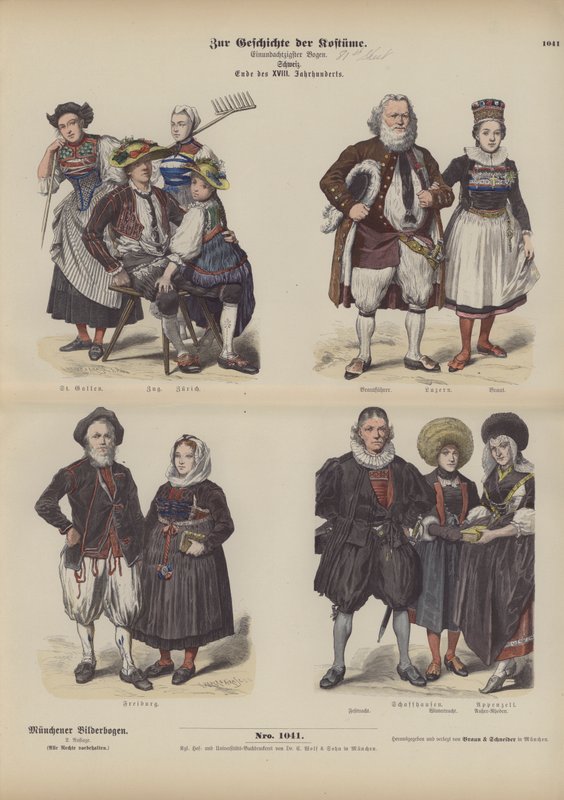 Zwitserse kostuum, eind 18e eeuw door German School