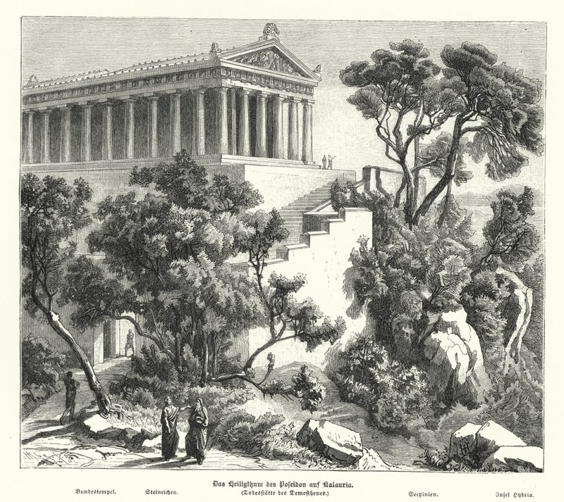 Tempel van Poseidon, Kalaureia, Griekenland, waar Demosthenes toevlucht zocht voordat hij in 322 v.Chr. vergif nam door German School