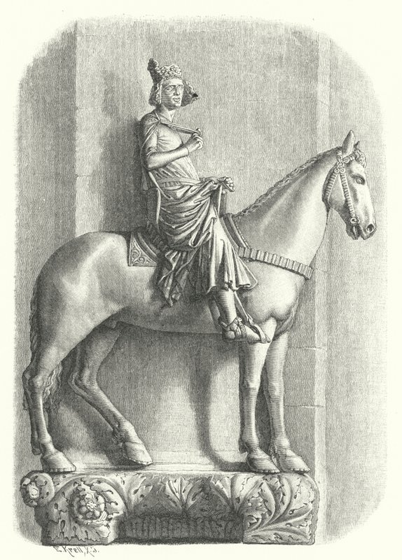De Bamberger Ruiter, standbeeld in de kathedraal van Bamberg, Duitsland (gravure) door German School