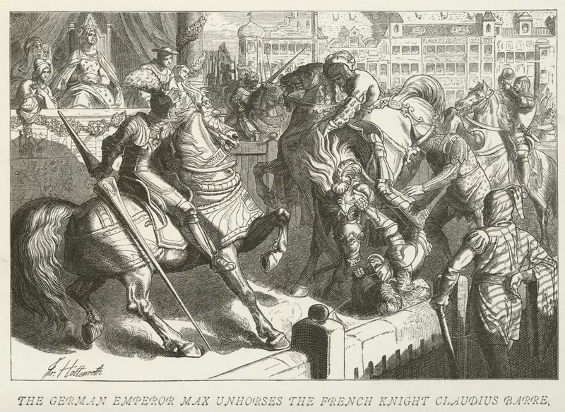 De Duitse Keizer Max werpt de Franse Ridder Claudius Barre van zijn paard door German School