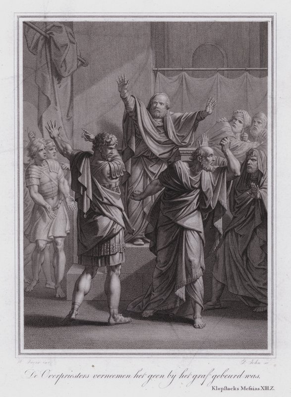 De hogepriesters vernemen dat het graf van Christus leeg is (gravure) door German School