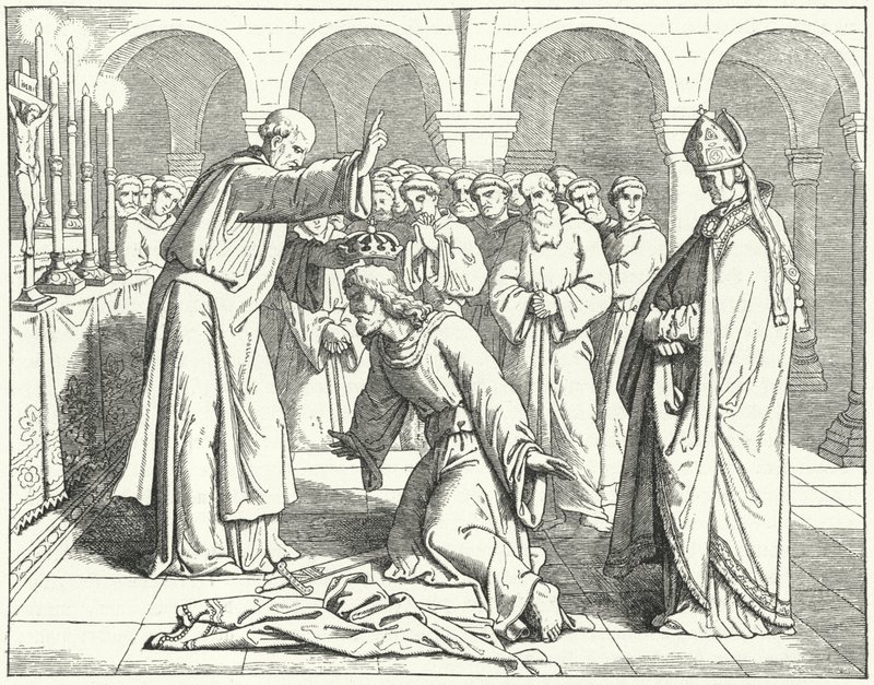 De Heilige Roomse Keizer Hendrik II ontvangt een zegening in het Klooster van St. Vitus in Verdun door German School