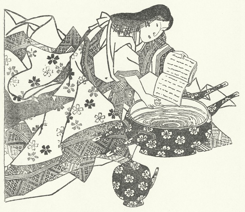 De Japanse Waka-dichter Ono no Komachi (gravure) door German School