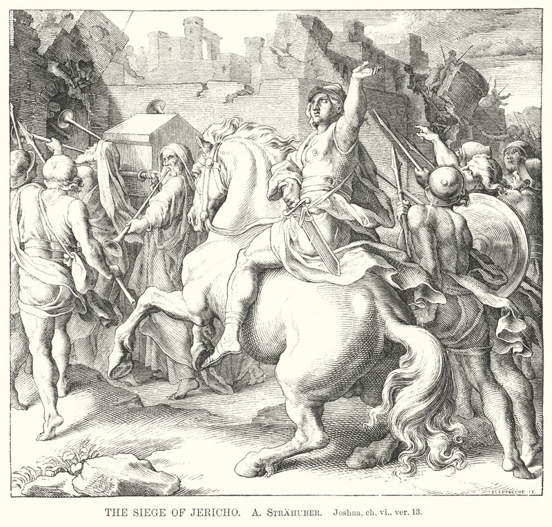 Het beleg van Jericho, Jozua, hoofdstuk vi, vers 13 (gravure) door German School