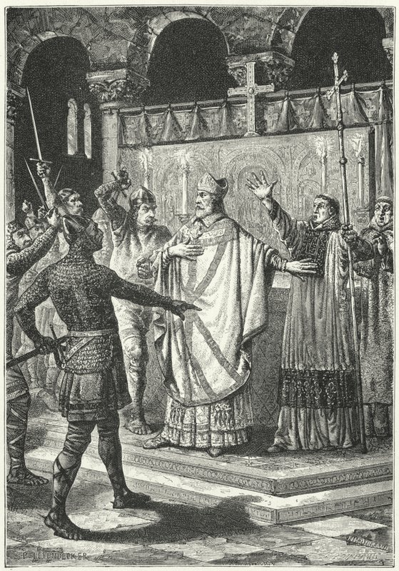 De moord op Thomas a Becket in de kathedraal van Canterbury door German School