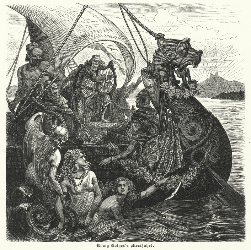 De zeereis van Koning Rother (gravure) door German School