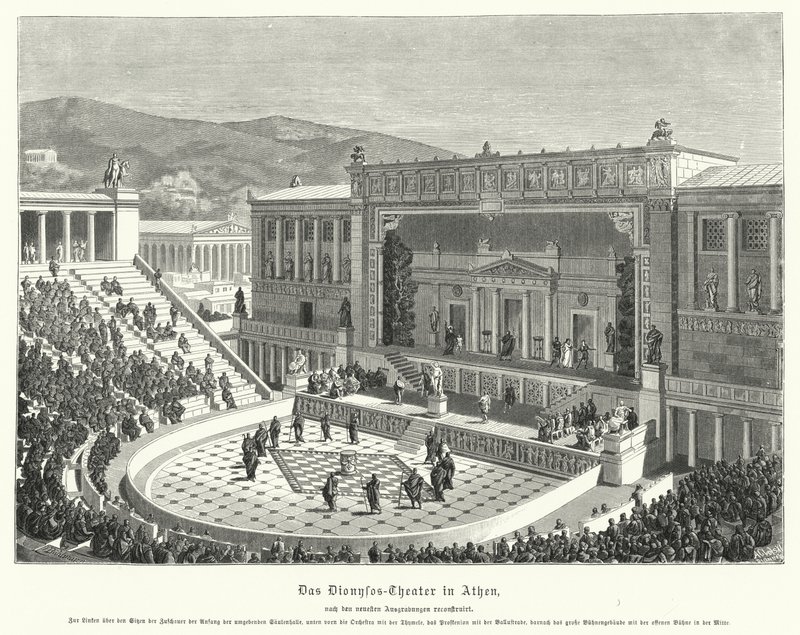 Theater van Dionysus Eleuthereus, Athene, Oud-Griekenland (gravure) door German School