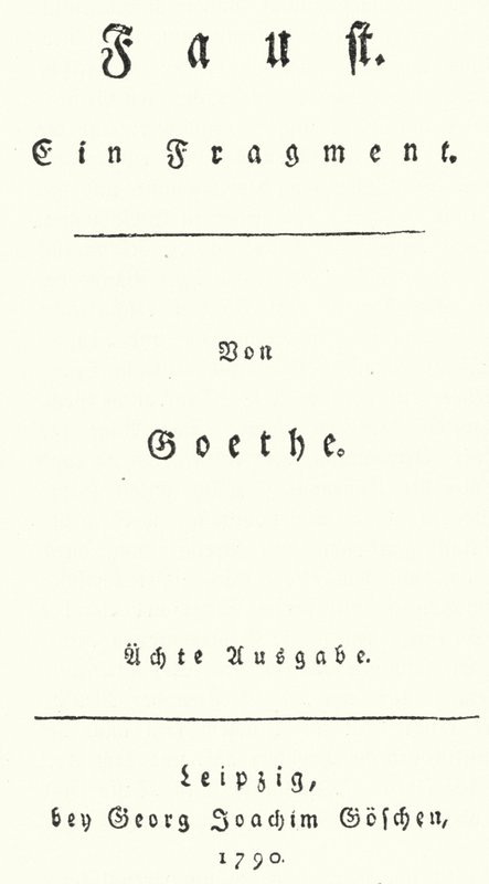 Titelpagina van de eerste editie van Faust, door Johann Wolfgang Von Goethe (gravure) door German School