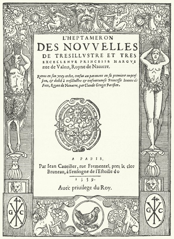 Titelpagina van de eerste editie van De Heptameron, door Marguerite van Navarra (gravure) door German School