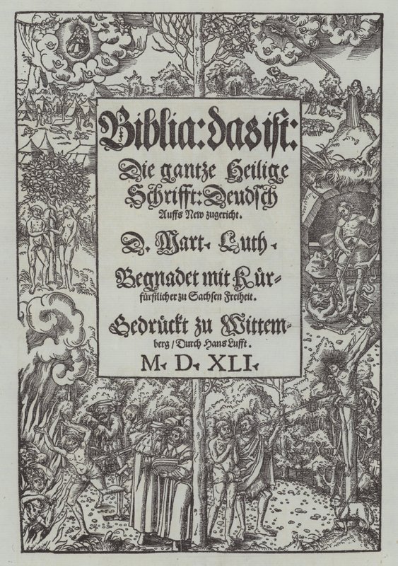 Titelpagina van een editie van Martin Luthers Bijbel uit 1541 door German School