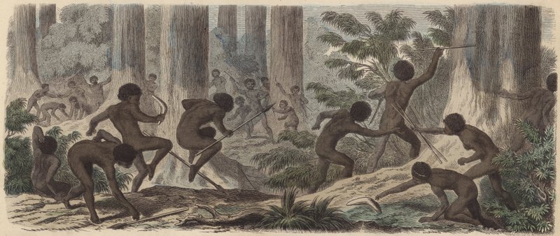 Twee stammen van Australische Aboriginals vechten door German School