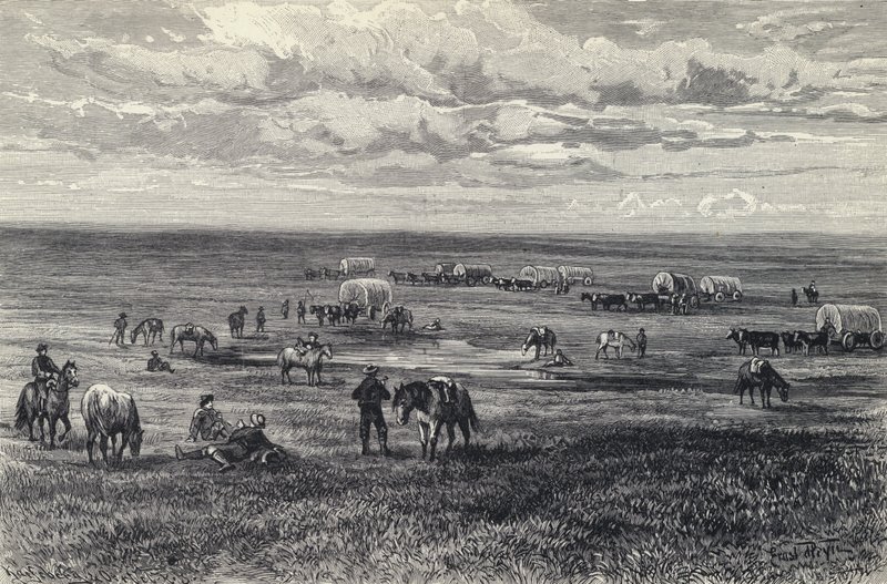 Wagentrein op de prairies van South Dakota, VS door German School