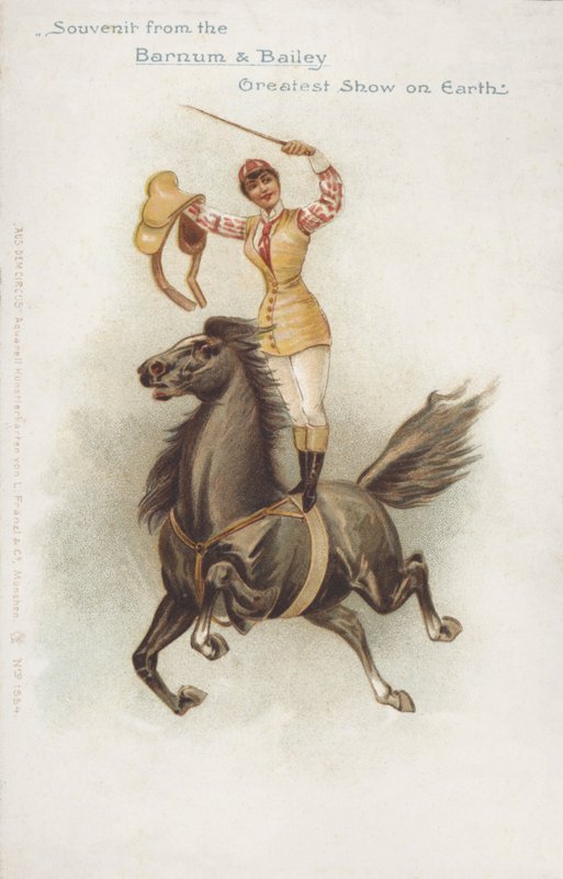 Vrouwelijke ruiter van het Barnum and Bailey