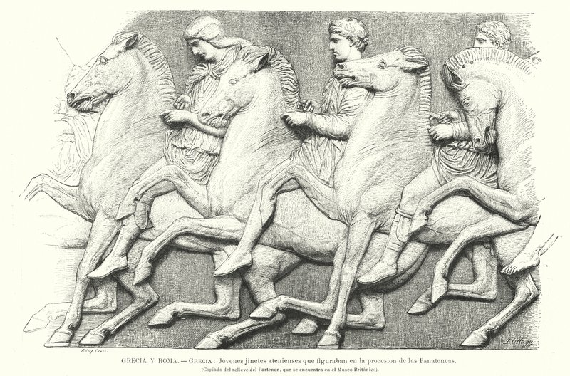 Jonge Atheense ruiters, kopie van een deel van het Parthenon-fries uit Athene, oud Griekenland door German School