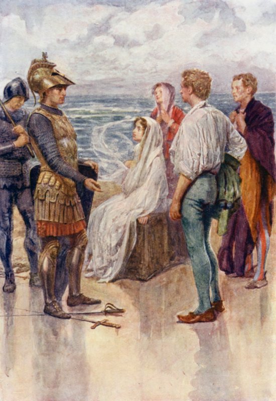 Het Oordeel van Artegall (kleur litho) door Gertrude E. Demain (after) Hammond