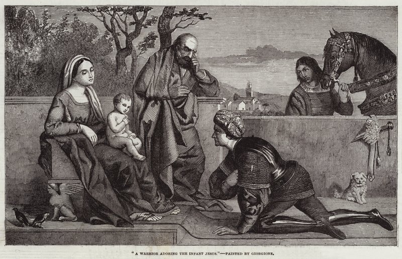 Een krijger die het kindje Jezus aanbidt door Giorgione da Castelfranco