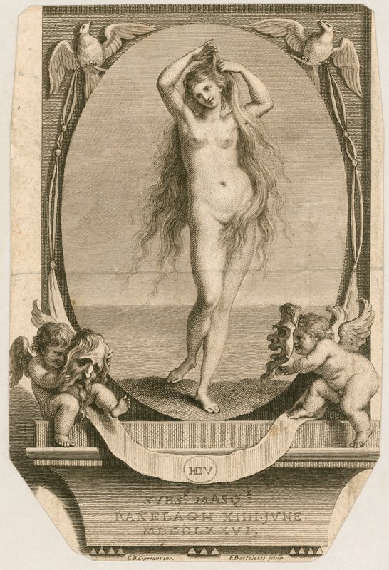 Toegangskaartje voor een gemaskerd bal in Ranelagh, Londen, 14 juni 1776 door Giovanni Battista Cipriani
