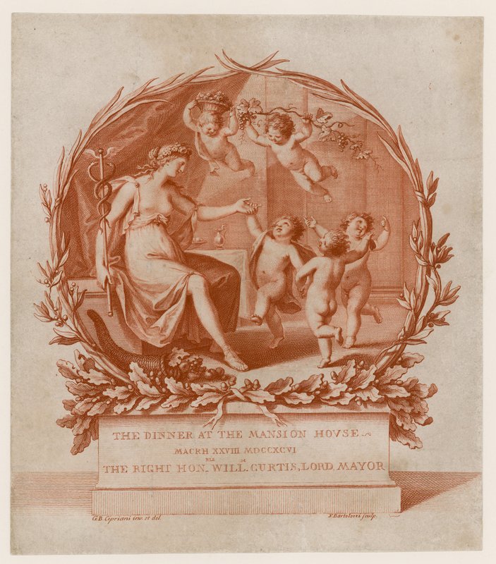 Uitnodiging voor diner in het Mansion House, Londen, op 28 maart 1796 (gravure) door Giovanni Battista Cipriani