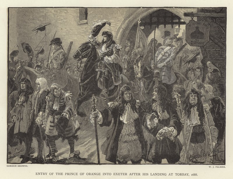 Intocht van de Prins van Oranje in Exeter na zijn landing bij Torbay, 1688 door Gordon Frederick Browne