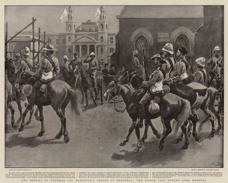 De Terugkeer van de Troepen van Generaal Ian Hamilton naar Pretoria, de Mars voorbij Lord Roberts door Gordon Frederick Browne