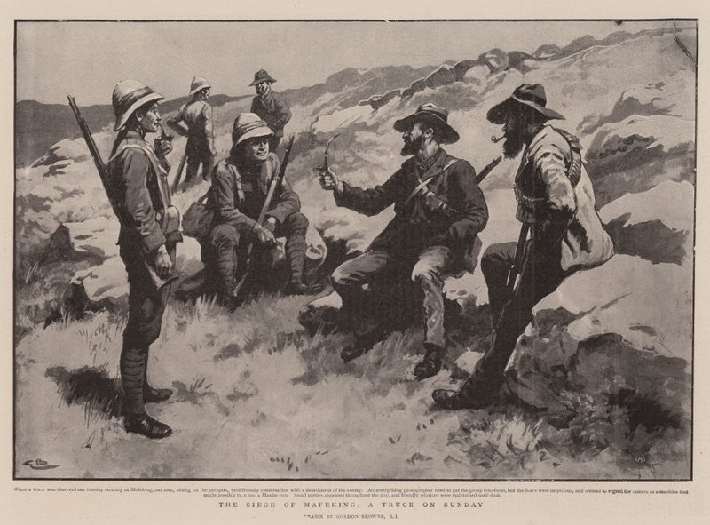 Het beleg van Mafeking, een wapenstilstand op zondag door Gordon Frederick Browne