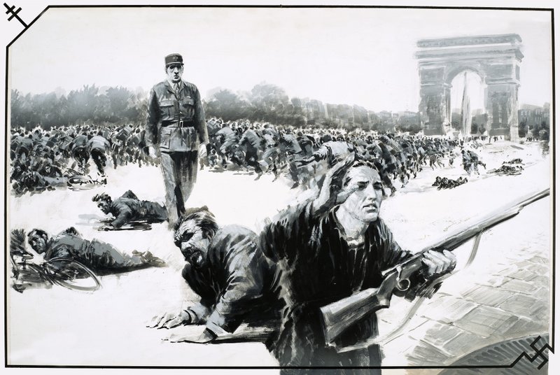 Charles de Gaulle maakt zijn overwinningswandeling over de Champs Elysses tijdens de bevrijding van Parijs door Graham Coton