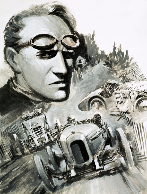 Henry Segrave doorbrak als eerste de 200mph barrière (gouache op papier) door Graham Coton
