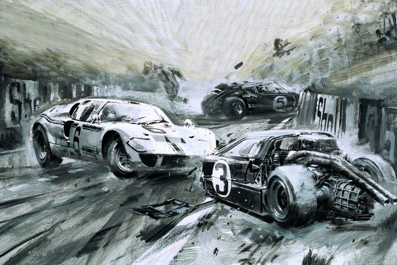 De Le Mans race in 1967 (gouache op papier) door Graham Coton