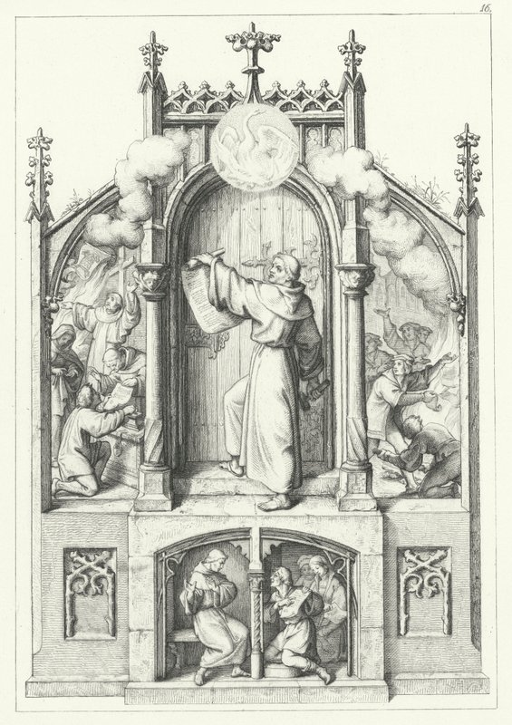 Vier scènes uit het leven van Maarten Luther (gravure) door Gustav Ferdinand Leopold Konig