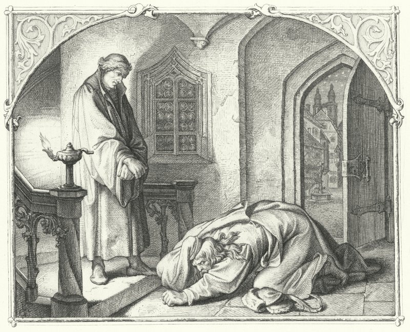 Maarten Luther met de koopman Hans Kohlhase door Gustav Ferdinand Leopold Konig