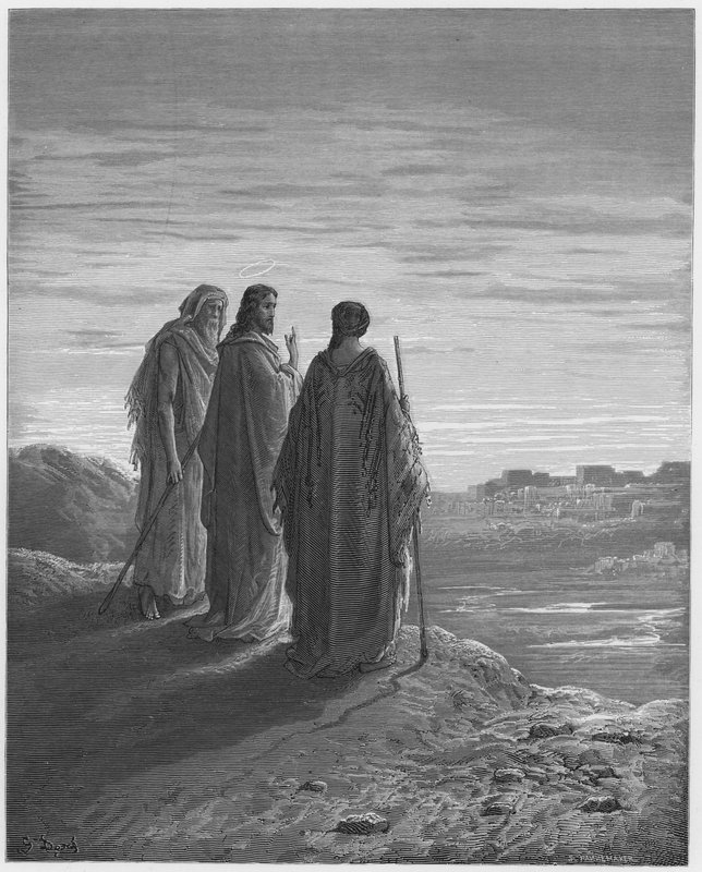 Jezus en de discipelen op weg naar Emmaüs door Gustave Dore