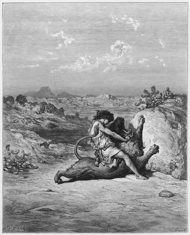Simson doodt een leeuw door Gustave Dore