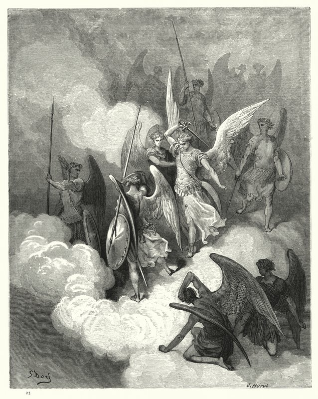 Illustratie van Gustave Doré voor Miltons Paradise Lost, Boek VI, regel 188 door Gustave Dore