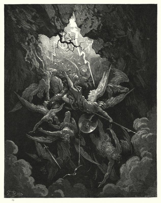 Illustratie van Gustave Doré voor Miltons Paradise Lost, Boek VI, regels 874, 875 door Gustave Dore