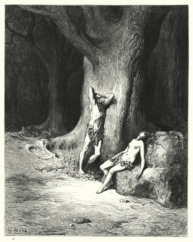 Illustratie van Gustave Doré voor Miltons Paradise Lost, Boek IX, regels 1121-1123 door Gustave Dore